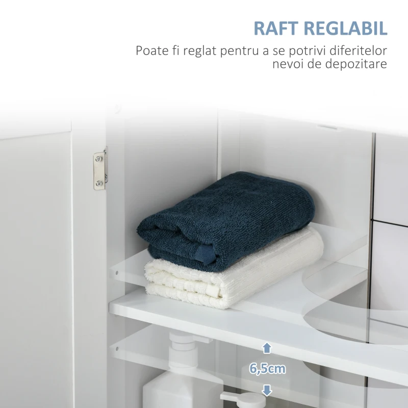 Kleankin Dulap Sub Chiuvetă cu 2 Uși și Raft Reglabil, Dulap de Baie Spațios cu Decupaj în Formă de U, 60x30x60 cm, Alb(m-6)