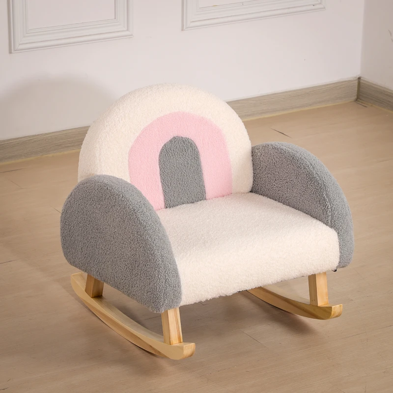 HOMCOM Fotoliu pentru copii 3-5 ani cu cotiere inalte si captuseala groasa, piele de miel artificiala, lemn si spuma, 50x45x50 cm, gri