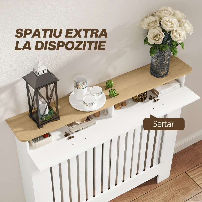 HOMCOM Carcasă pentru Calorifer din Șipci Anti-Răsturnare cu Sertar pentru Depozitare, 112x19x97 cm, Alb(m-6)