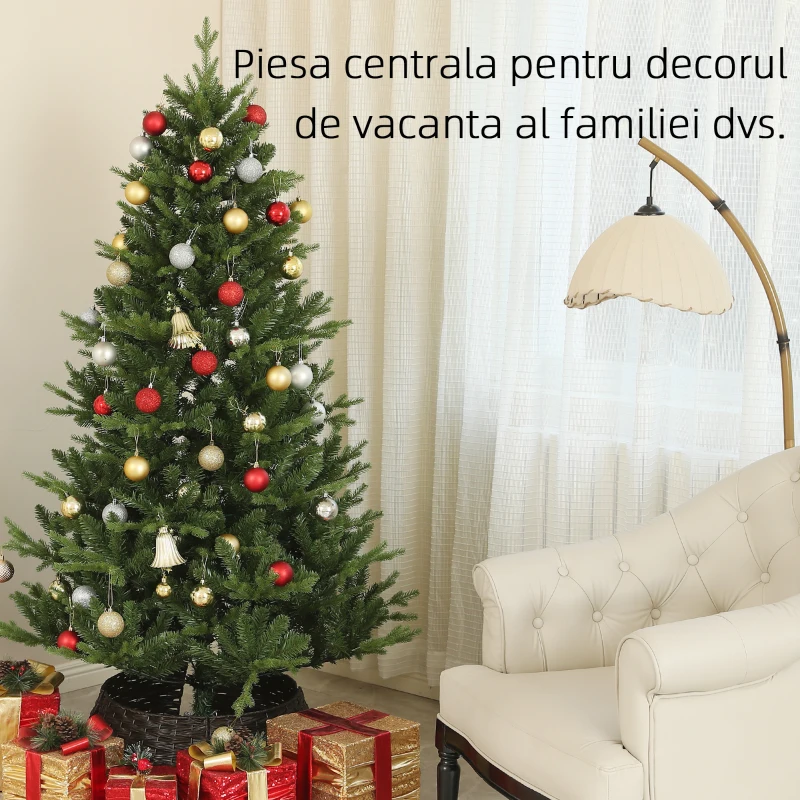 HOMCOM Brad Artificial de Crăciun cu 818 Ramuri, Brad de Crăciun Realist cu Bază de Oțel, Ø105x180 cm, Verde