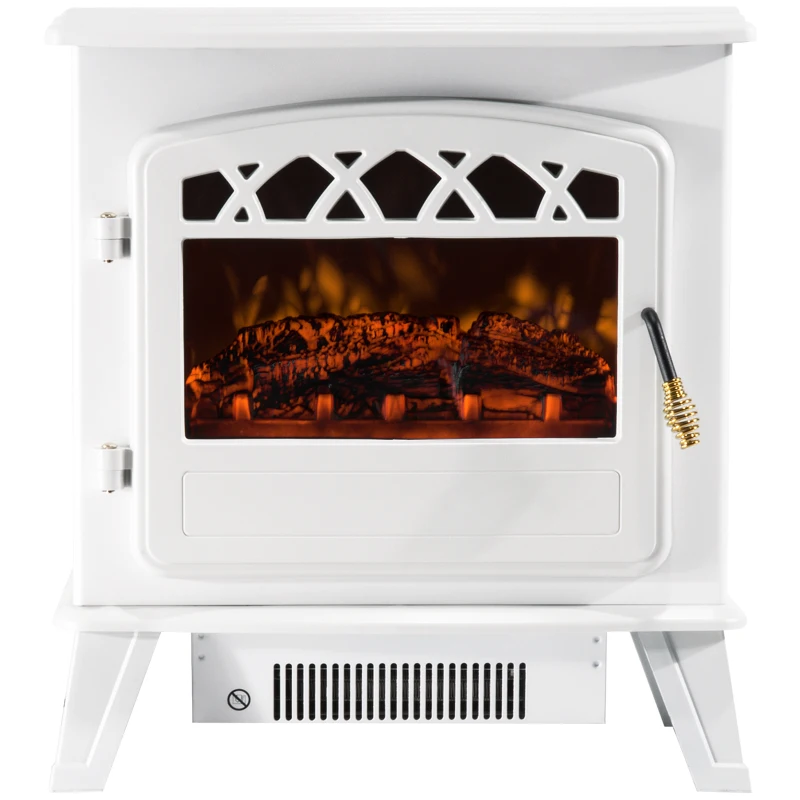 HOMCOM Camino Elettrico con Effetto Fiamma Regolabile Potenza 925W/1850W 51 × 31 × 56cm Bianco