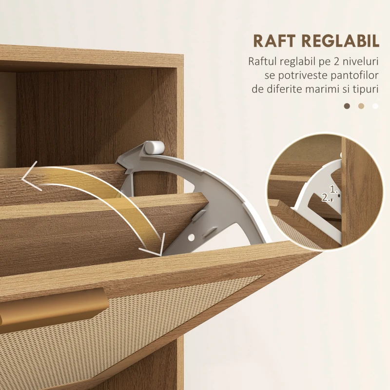HOMCOM Etajeră pentru 18 Perechi de Pantofi, Dulap cu 3 Uși Rabatabile și Raft Reglabil din Lemn, 80x25x120 cm, Maro(m-5)