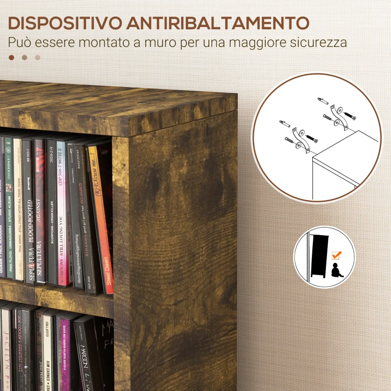 HOMCOM Set 2 Librerie Scaffale porta CD a 6 Ripiani ad Altezza Regolabile, in Legno, 21x19.2x88.3 cm, Marrone