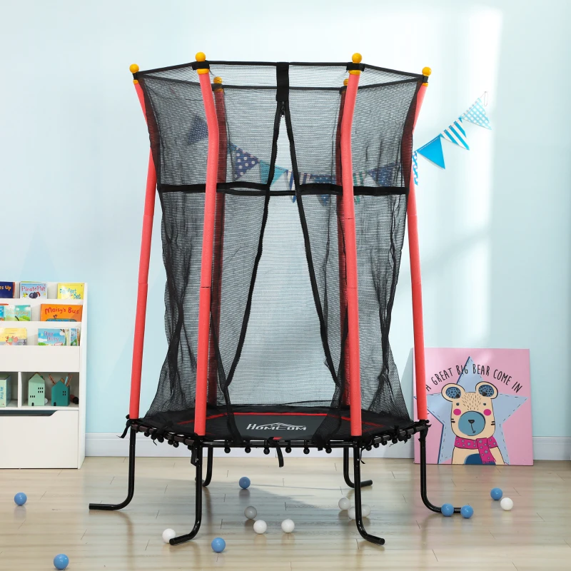 HOMCOM Trampolina dla dzieci, Ø163,5 cm, z siatką bezpieczeństwa, wyściełana, stal, do 50 kg, Czarno-Czerwona