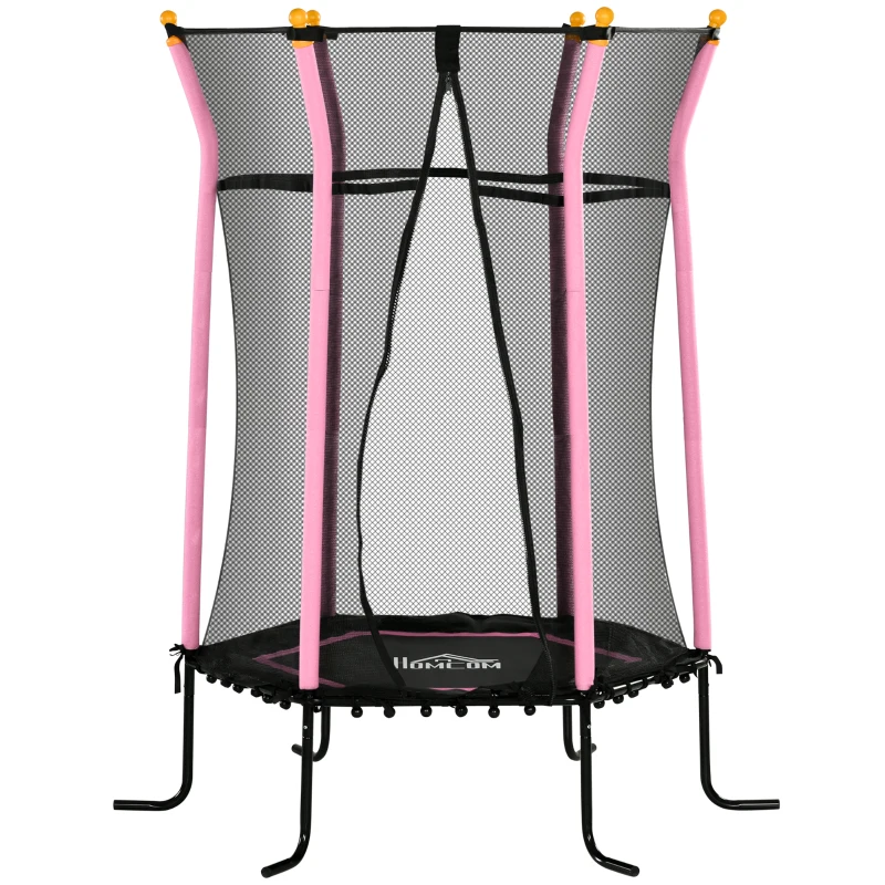HOMCOM Kids Trampoline Mini Bouncer with Enclosure Safety Net For Ages 3-10 Years - Pink