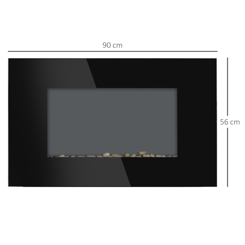 HOMCOM Soba Electrica de Perete sau Sol 2000W cu Flama LED 7 Culori, Negru, 90x56x9.5cm