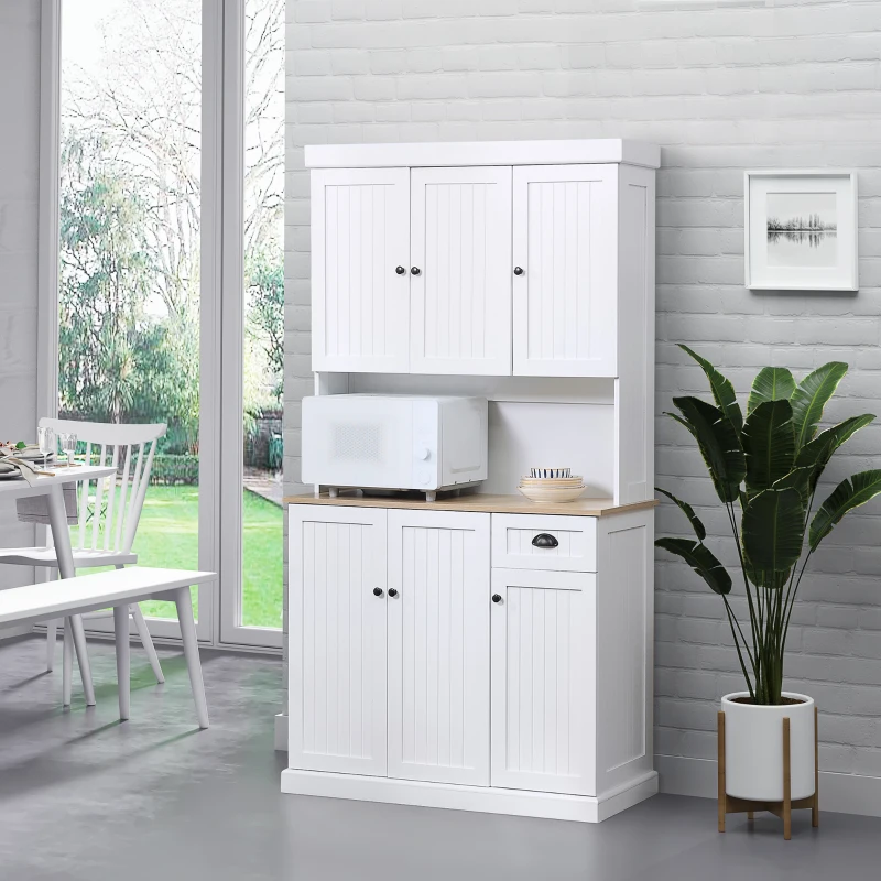 HOMCOM 180cm Freestanding Kitchen Cabinet, Modern Storage Cupboard with Open Countertop, Drawer and 6 Doors