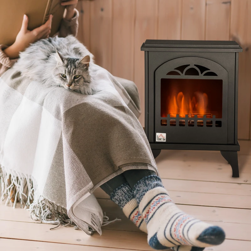 HOMCOM Free Standing Ethanol Fireplace, Bioethanol Heater Stove Fire with 0.9L Tank, 3 Hours Burning Time, Black
