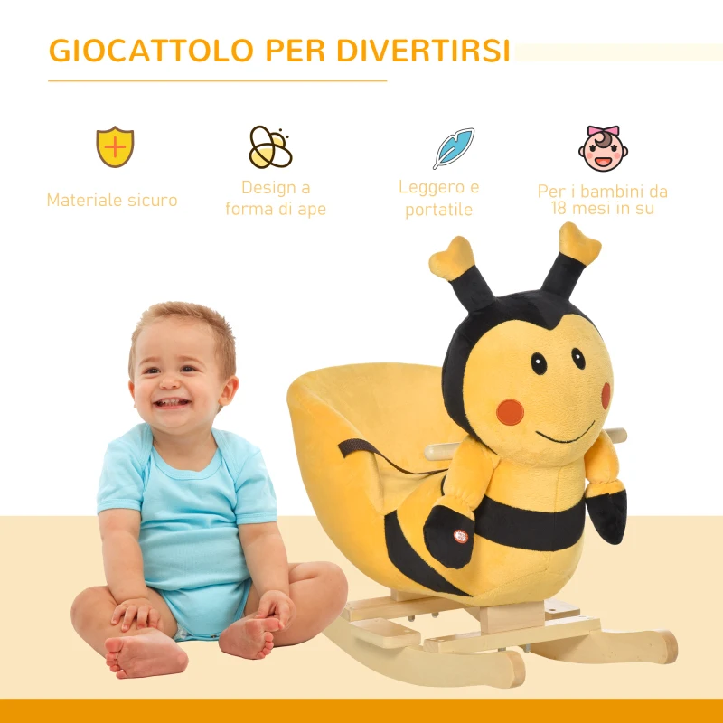 HOMCOM Animale a Dondolo per Bambini a forma di Ape in Legno di Pioppo con Musica, 60x33x45 cm, Giallo e Nero
