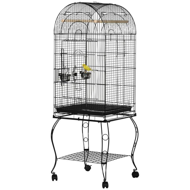 PawHut 1.53(m) Bird Cage, Pet Viary, Feeding Stand, with Wheels, Perch