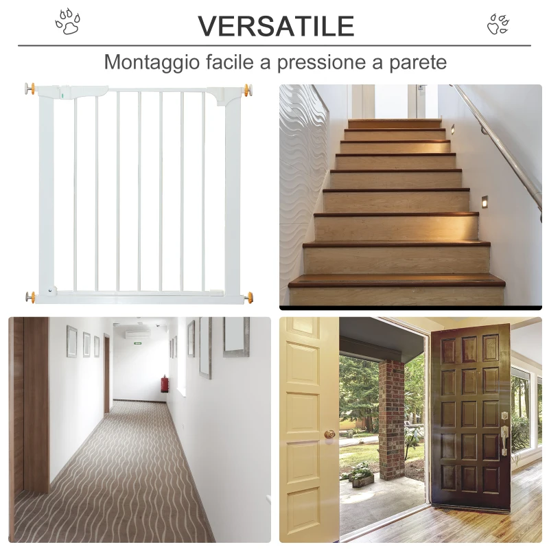 PawHut Cancelletto di Sicurezza per Cani, Fissaggio a Pressione Larghezza Regolabile 74-95cm