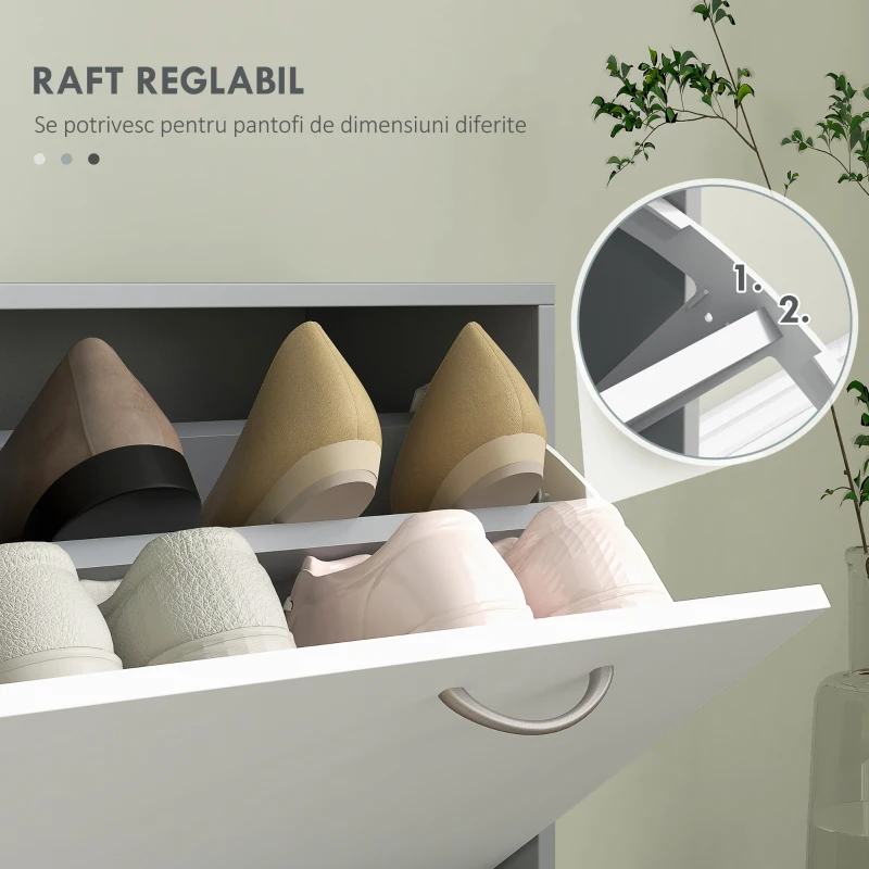 HOMCOM Set de Mobilier pentru Hol cu Raft pentru Pantofi, Oglindă și 2 rafturi Reglabile, 90x24x177 cm, Gri