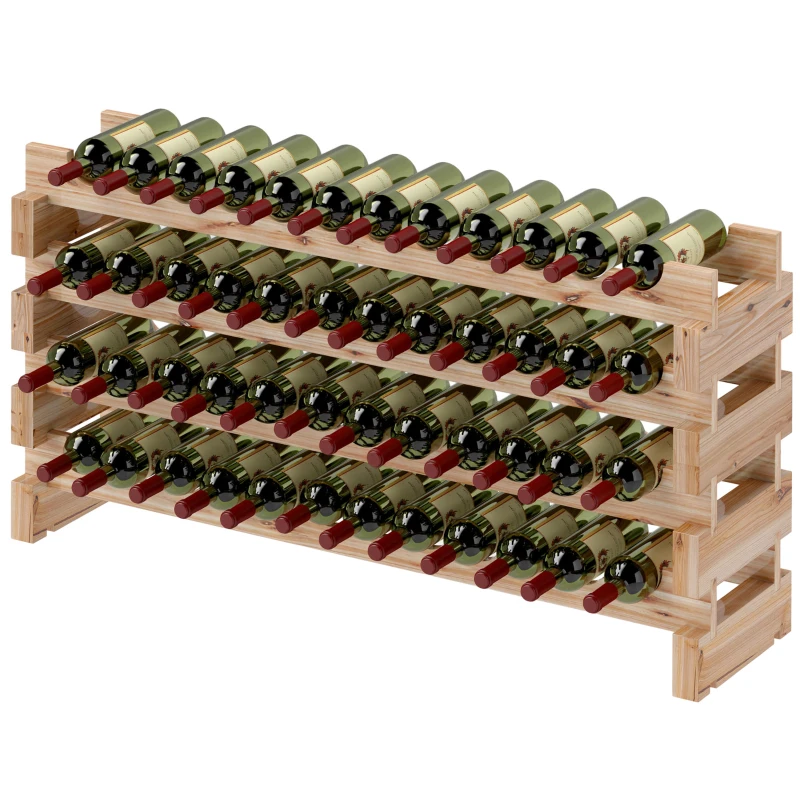 Homcom Raft Vin din Lemn Natural – 4 Rafturi pentru 48 Sticle