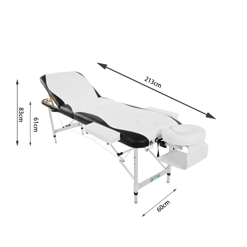 Portable Aluminium Massage Table, 3-Section Foldable Couch Bed with Adjustable Headrest, Arm Support, and Carrying Bag, White