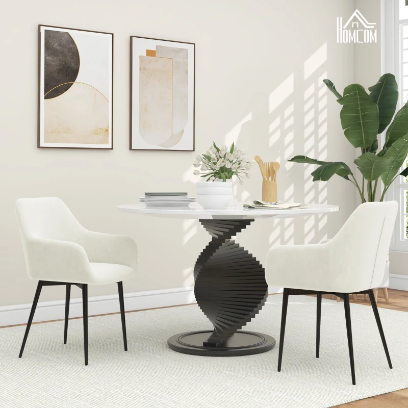 HOMCOM Set 2 Scaune de Dining Tapițate în Stil Nordic cu Brațe și Picioare din Oțel, 54x57x80 cm, Alb Crem