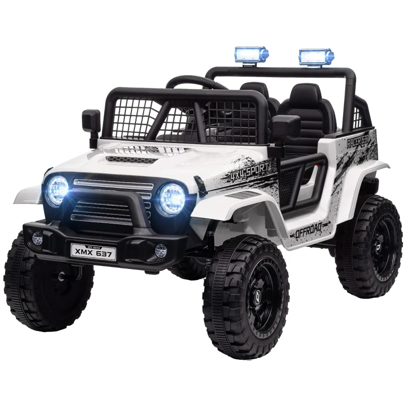 AIYAPLAY 12V Battery Powered Kids Ride On Car, Electric Truck w/ Spring Suspension, Remote, Music Horn Lights - White