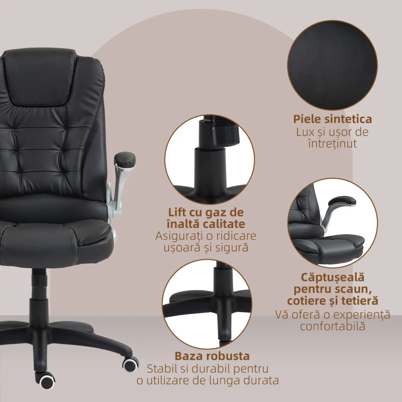HOMCOM Scaun Ergonomic de Birou cu Brațe și Înălțime Reglabile, Tetieră, și Funcție de Balans, 111-121x60x69 cm, Negru(m-8)