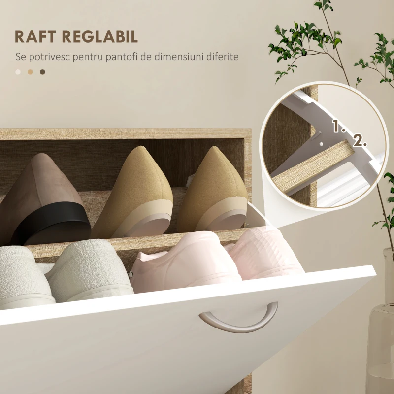 HOMCOM Set de Mobilier pentru Hol cu Raft pentru Pantofi, Oglindă și 2 rafturi Reglabile, 90x24x177 cm, Lemn Natural