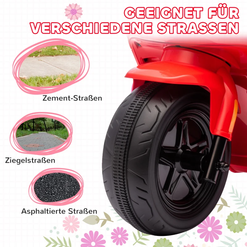 AIYAPLAY 6V Elektrische Kindermotor met Koplamp en Muziek, Voor- en Achteruit, Trainingswielen, 18-36 Maanden, Rood