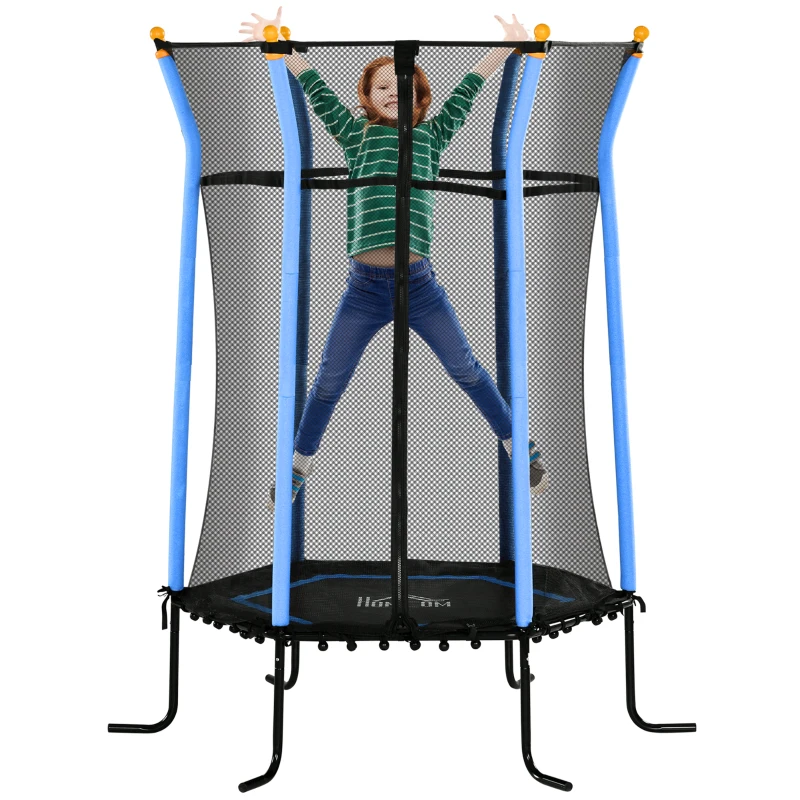 HOMCOM Trampolina dla dzieci, Ø163,5 cm, z siatką bezpieczeństwa, obicie, stal, do 50 kg, Czarny & Niebieski