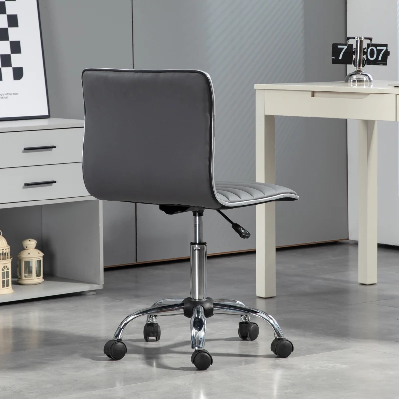 HOMCOM Sedia da Ufficio Ergonomica in Pelle PU con Altezza Regolabile, Seduta Girevole e Ruote, Grigio Scuro