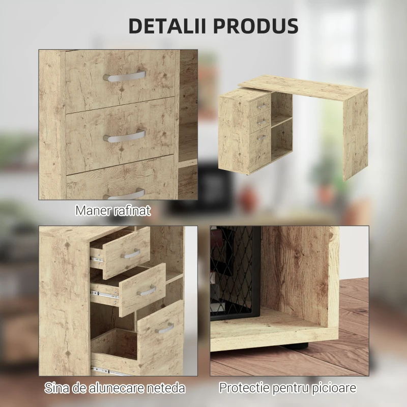 HOMCOM Birou de Colț pentru PC cu 2 Sertare și Rafturi Deschise, Birou de Colț în Formă de L, 117x83,5x76 cm, Lemn Natural