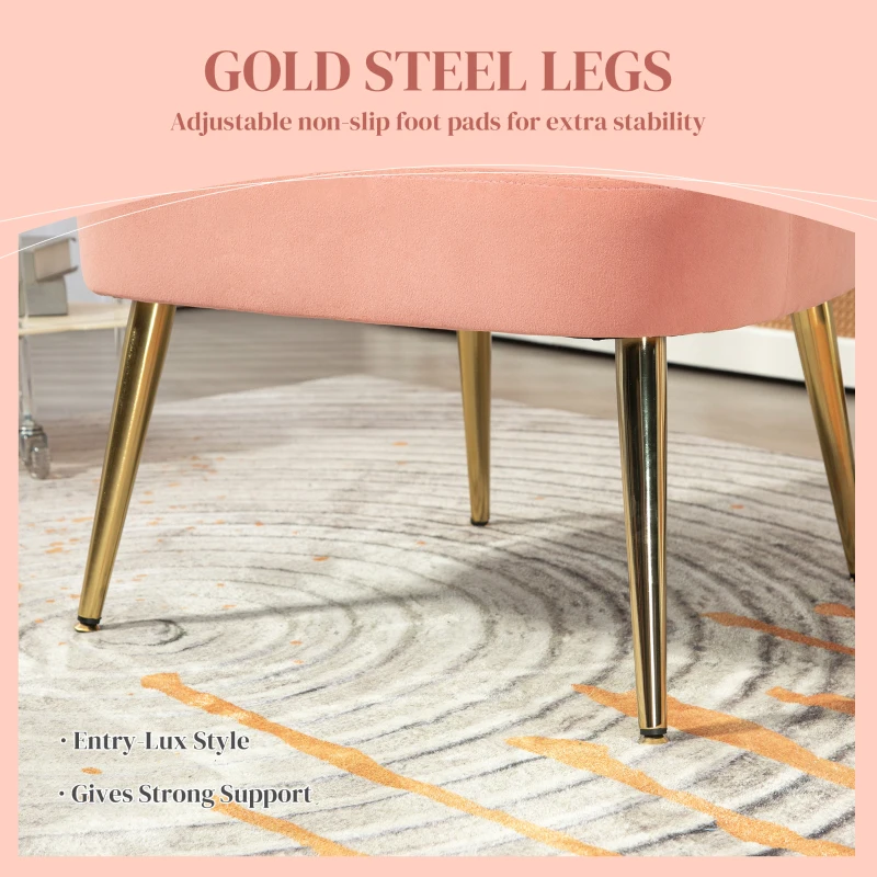 HOMCOM Fotoliu Tapițat cu Spătar în Formă de Cochilie, Fotoliu din Catifea cu Picioare Aurii, 63x65x84 cm, Roz