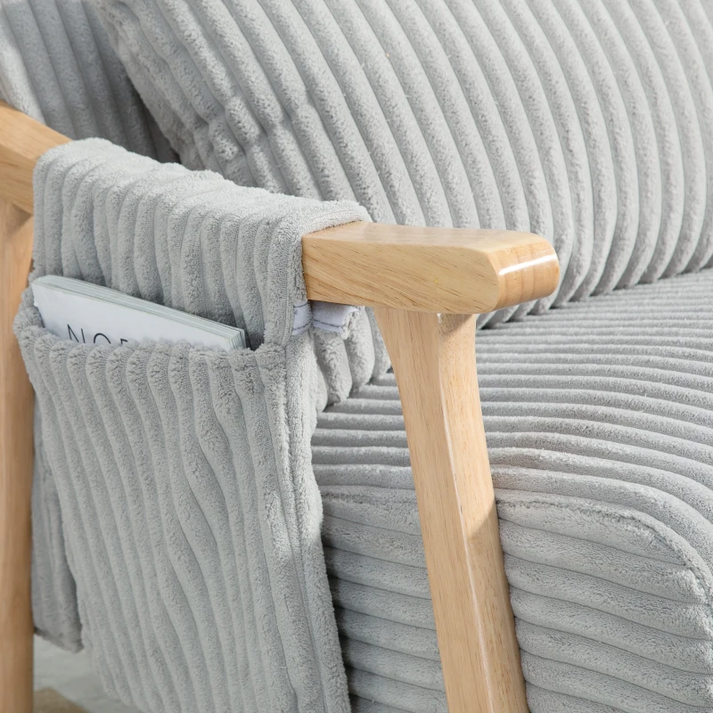 HOMCOM Poltrona Baloiço Moderna em Veludo Cotelê com Apoio para os Braços Almofada Lombar e Bolso Poltrona de Amamentação 65x90x98 cm Cinza
