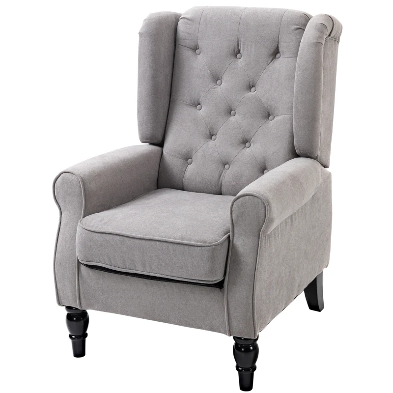 HOMCOM Retro Accent Chair, Wingback Armchair with Wood Frame Button Tufted Design for Living Room Bedroom, Grey