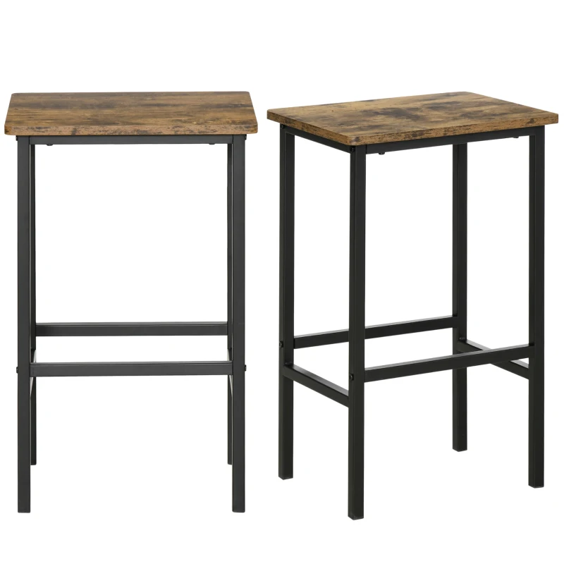 HOMCOM Industrial Bar Stools, Set of 2 Kitchen Breakfast Bar Chairs with Footrest, Counter Height Island Stools for Dining Area, Home Pub, Rustic Brown
