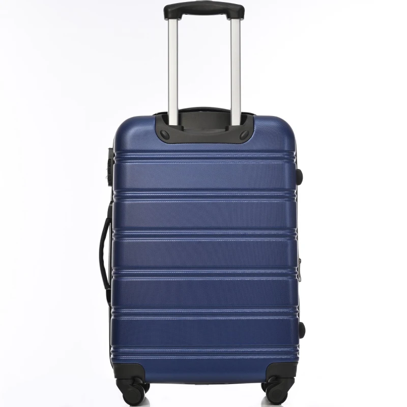 24" 4-Wheel ABS Hard Shell Travel Trolley Suitcase with Extendable Function, Luggage with Secure Lock, 45L × 28W × 69H cm, Deep Blue
