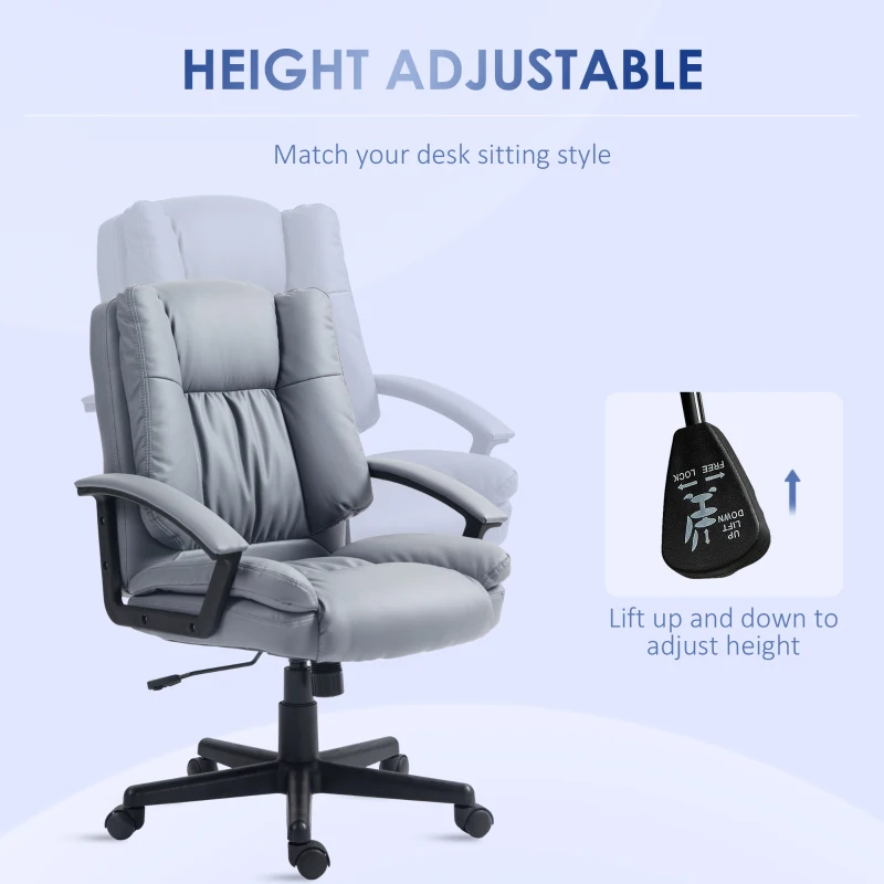 HOMCOM Office Chair, Faux Leather Computer Desk Chair, Mid Back Executive Chair with Adjustable Height and Swivel Rolling Wheels for Home Study, Light Grey(m-4)