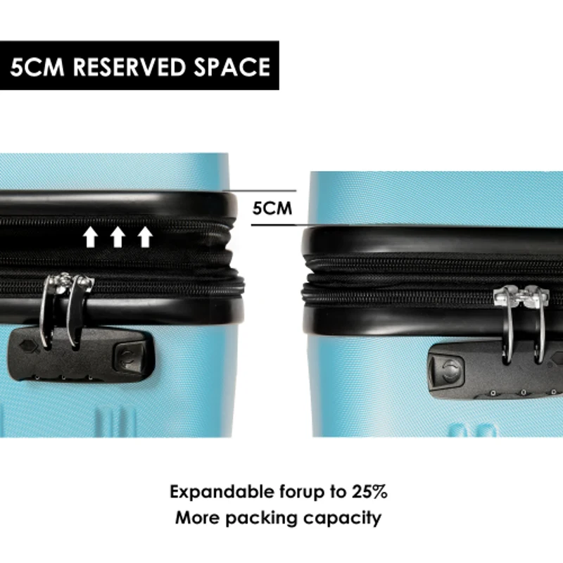 28" 4-Wheel ABS Hard Shell Travel Trolley Suitcase with Adjustable Handle, Luggage with Secure Lock, 52L × 32W × 78H cm, Skyblue