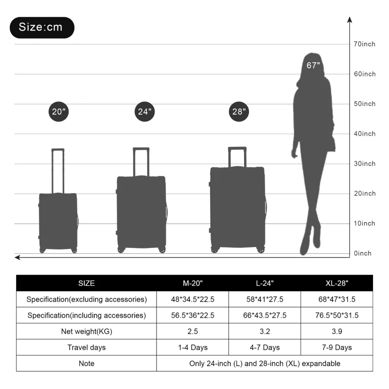 24" 4-Wheel ABS Hard Shell Travel Trolley Suitcase with Extendable Function, Luggage with Secure Lock, 45L × 28W × 69H cm, Pink