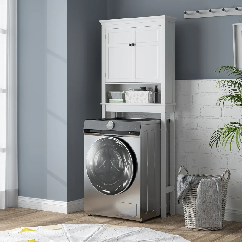 HOMCOM Móvel sobre Sanita Armário para Máquina de Lavar Roupa com 2 Portas Compartimento e Prateleira Ajustável 70x20x175 cm Branco