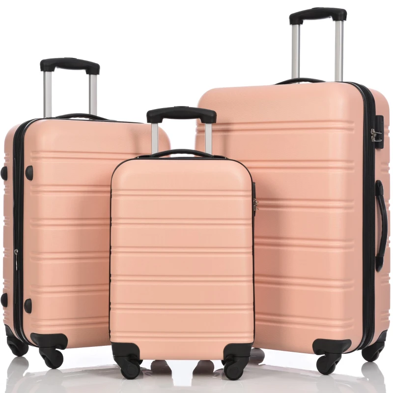 28" 4-Wheel ABS Hard Shell Travel Trolley Suitcase with Adjustable Handle, Luggage with Secure Lock, 52L × 32W × 78H cm, Pink
