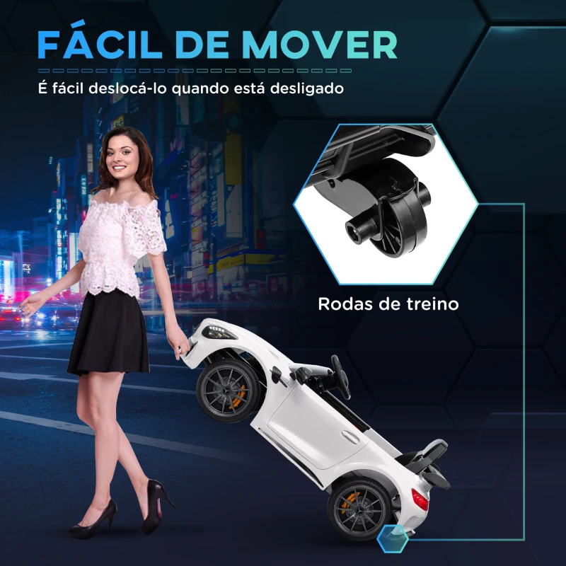 AIYAPLAY Carro Elétrico para Crianças Carro Mercedes-Benz AMG GTR com Bateria 12V Faróis  Buzina e Música 108x67x46 cm Branco