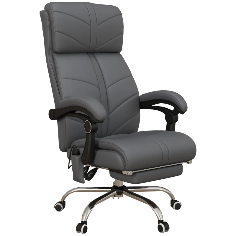Vinsetto High Back Vibration Massage Office Chair, Heated Reclining PU Leather Computer Chair with Footrest, Grey