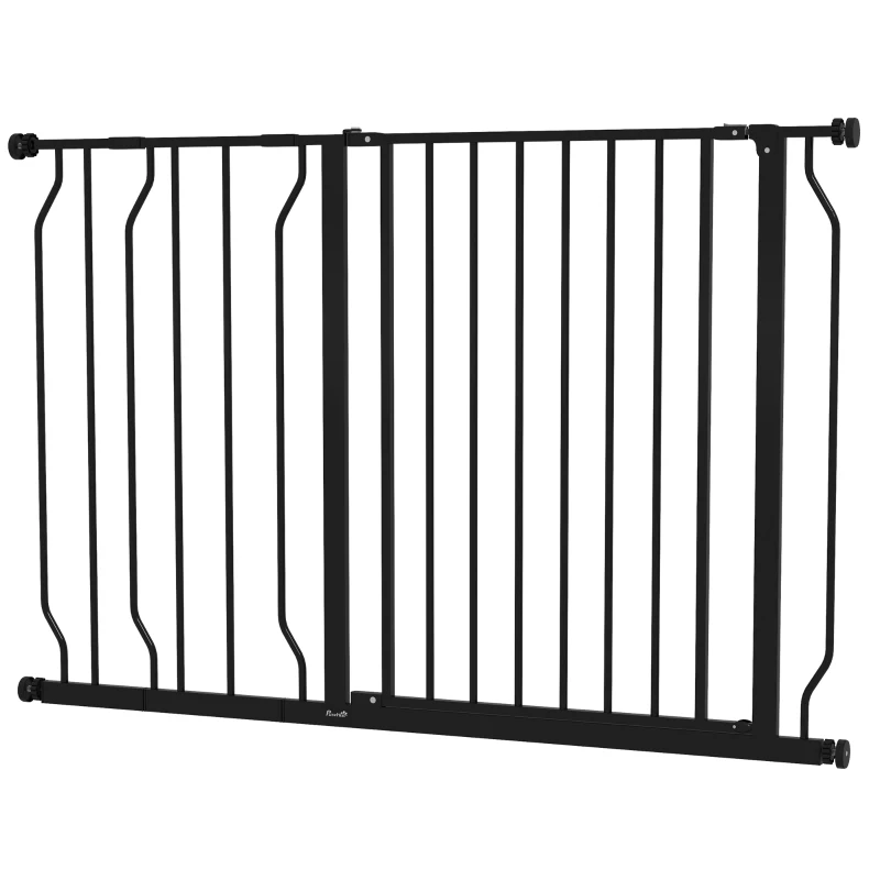 PawHut Wide Dog Safety Gate, with Door Pressure, for Doorways, Hallways, Staircases - Black