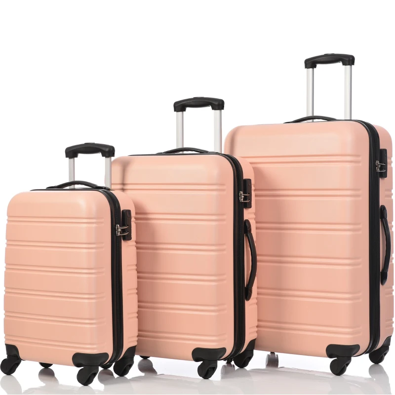 28" 4-Wheel ABS Hard Shell Travel Trolley Suitcase with Adjustable Handle, Luggage with Secure Lock, 52L × 32W × 78H cm, Pink