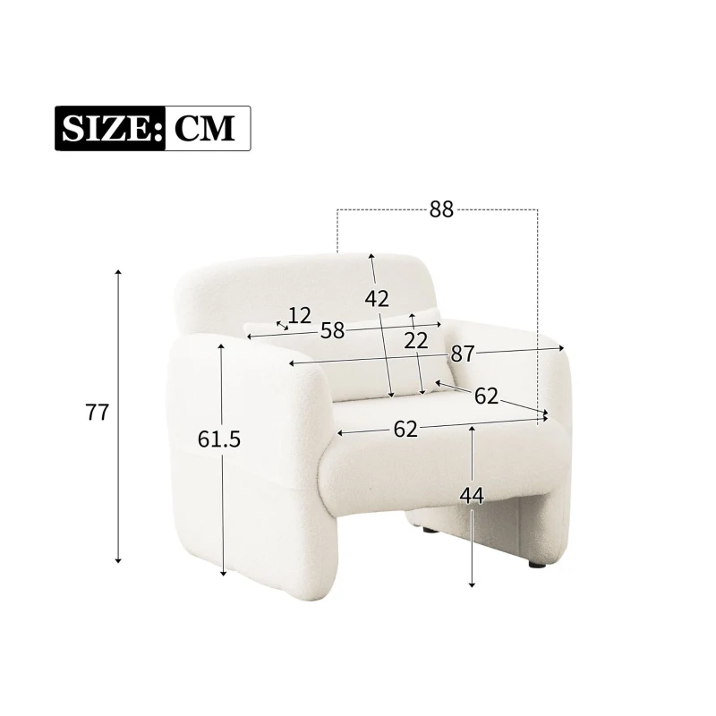 Freizeitstuhl Sessel, Teddy Samt Polsterstuhl, Weiß