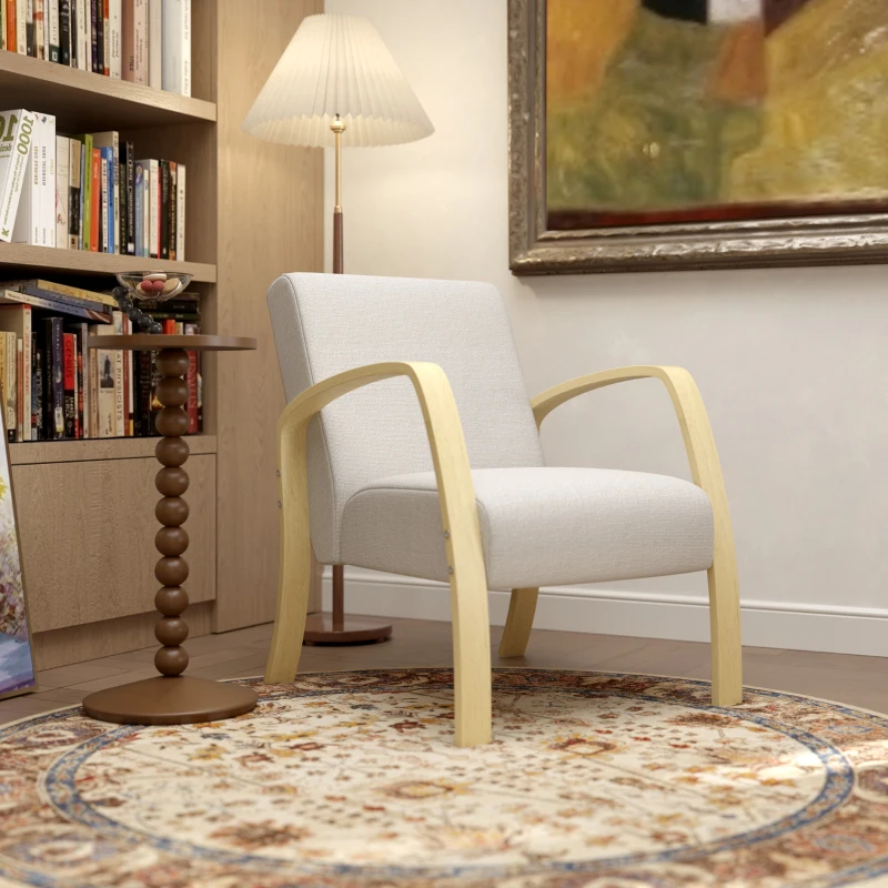 HOMCOM Fotoliu Modern Stil Scandinav, Fotoliu pentru Living și Sufragerie cu Brațe și Picioare din Lemn, 62x79x79 cm, Gri