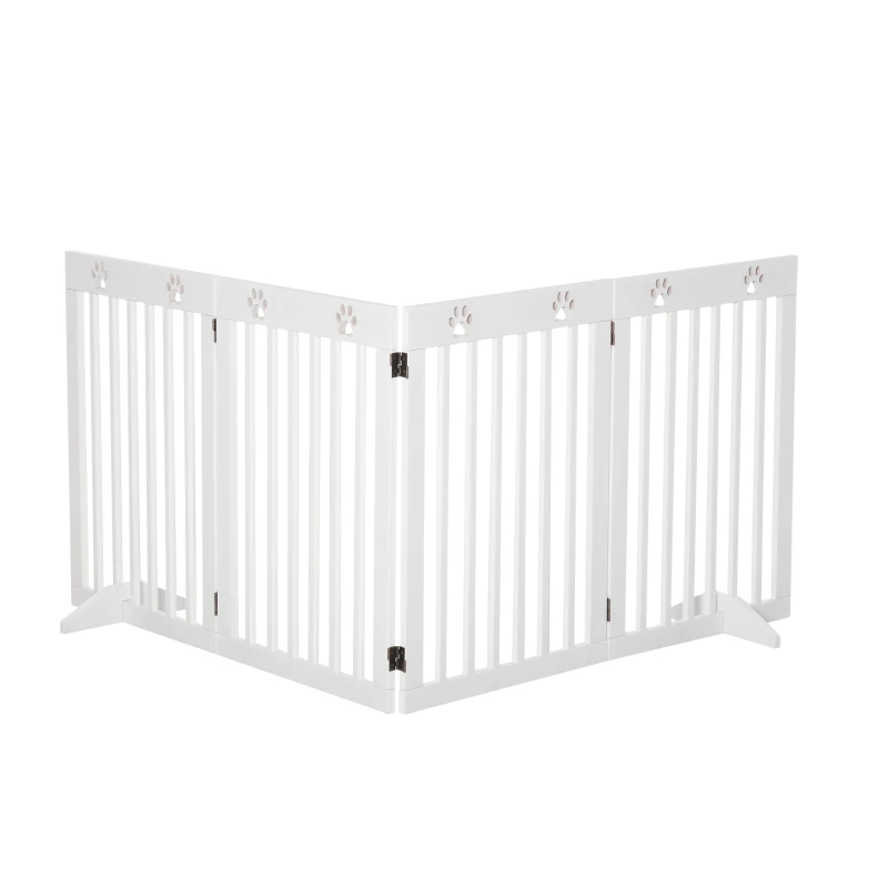PawHut Wooden Pet Gate Foldable Freestanding Dog Safety Barrier w/ Support Feet