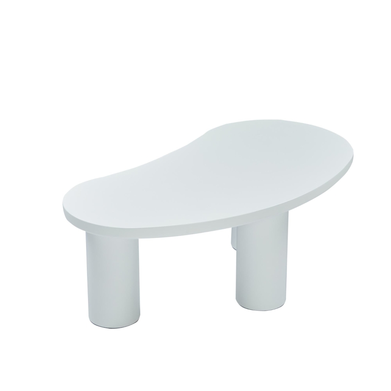 Tavolino Salotto Moderno a Mezzaluna Irregolare, con Piano in MDF, Gambe in PVC con Base in Feltro, 107x57x 40.5 cm, Bianco