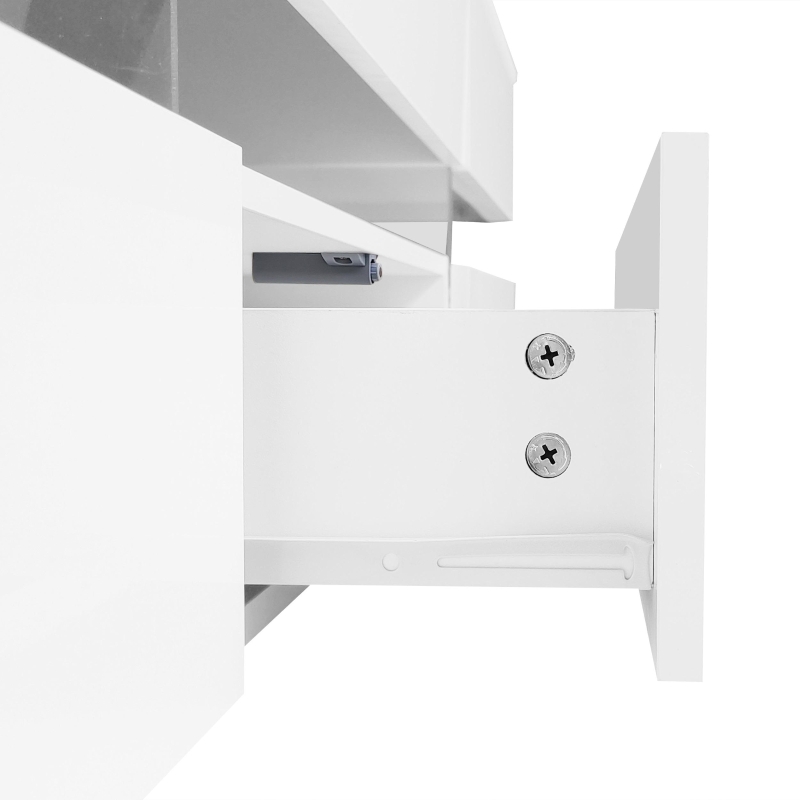 Moderner Hochglanz-TV-Schrank mit LED-Beleuchtung, offenes Fach, Acryl-Glaseinsatz, Drucköffnung, Weiß