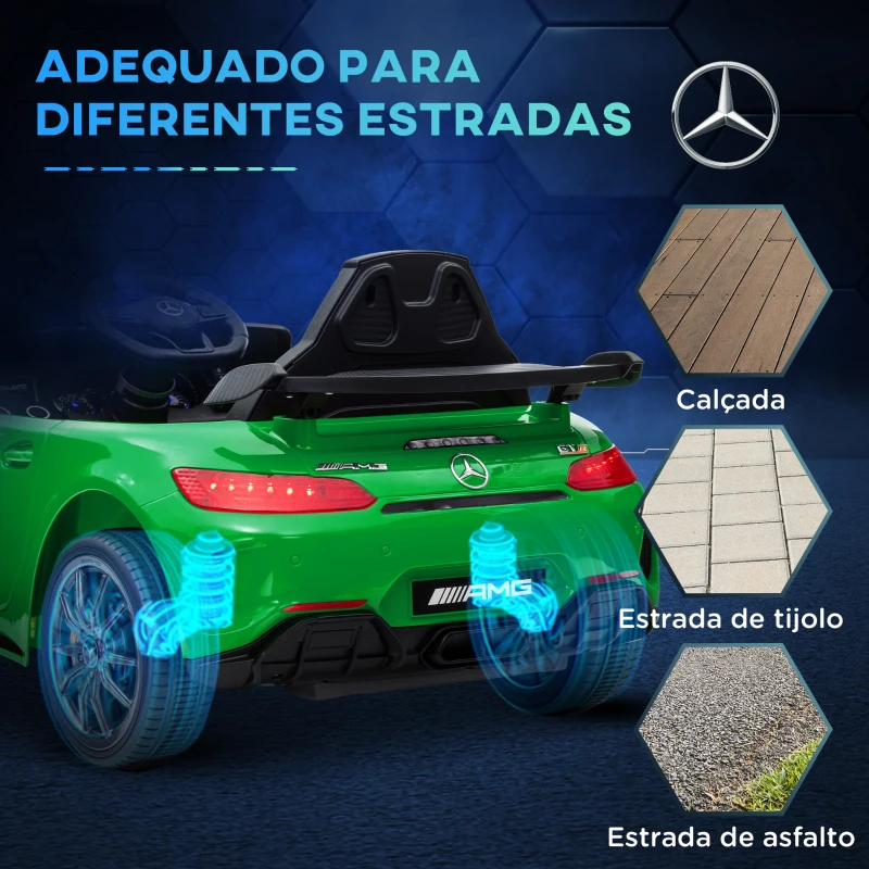 AIYAPLAY Carro Elétrico para Crianças Carro Mercedes-Benz AMG GTR com Bateria 12V Faróis  Buzina e Música 108x67x46 cm Verde