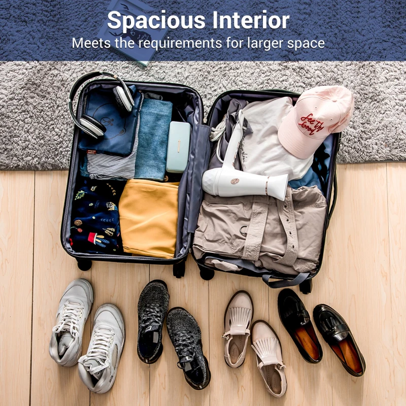 24" 4-Wheel ABS Hard Shell Travel Trolley Suitcase with Extendable Function, Luggage with Secure Lock, 45L × 28W × 69H cm, Deep Blue