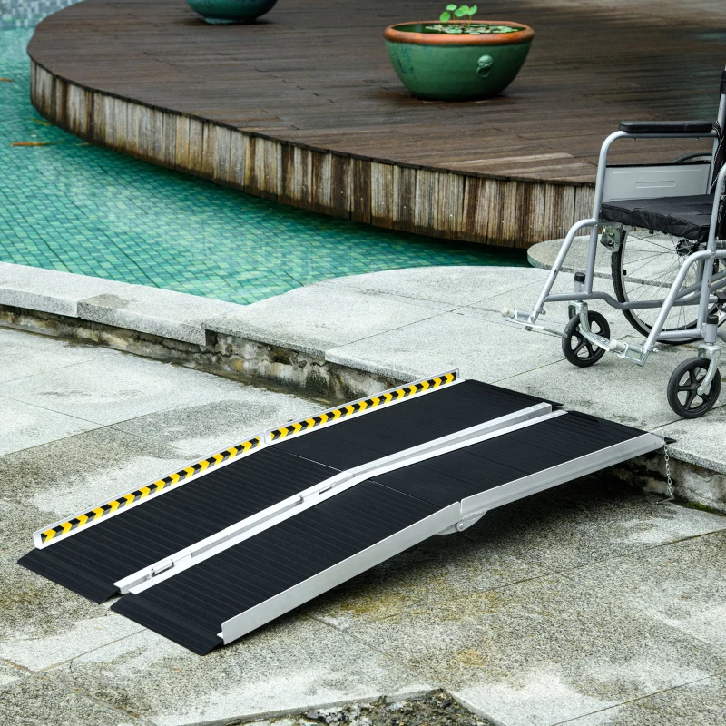 HOMCOM Wheelchair Ramp, 152L x 73Wcm, 272KG Capacity, Folding Aluminium Threshold Ramp with Non-Skid Surface, Transition Plates Above and Below for Home, Steps, Stairs, Curbs, Doorways