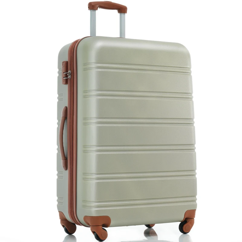 28" 4-Wheel ABS Hard Shell Travel Trolley Suitcase with Adjustable Handle, Luggage with Secure Lock, 52L x 32W x 78H cm, Brown+Green