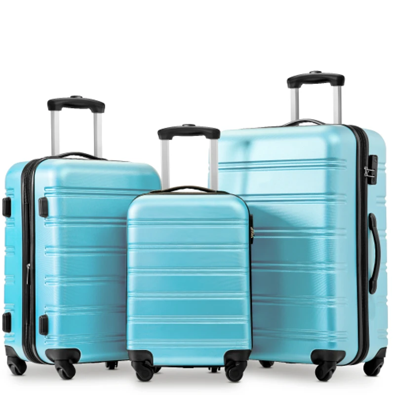 28" 4-Wheel ABS Hard Shell Travel Trolley Suitcase with Adjustable Handle, Luggage with Secure Lock, 52L × 32W × 78H cm, Skyblue